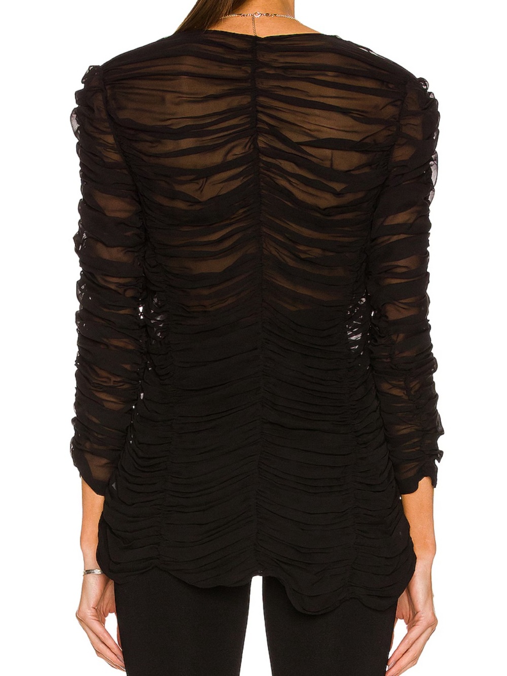 NWT Khaite Lita Ruched V-Neck Stretch Silk Black Top Size 10 - Picture 12 of 13
